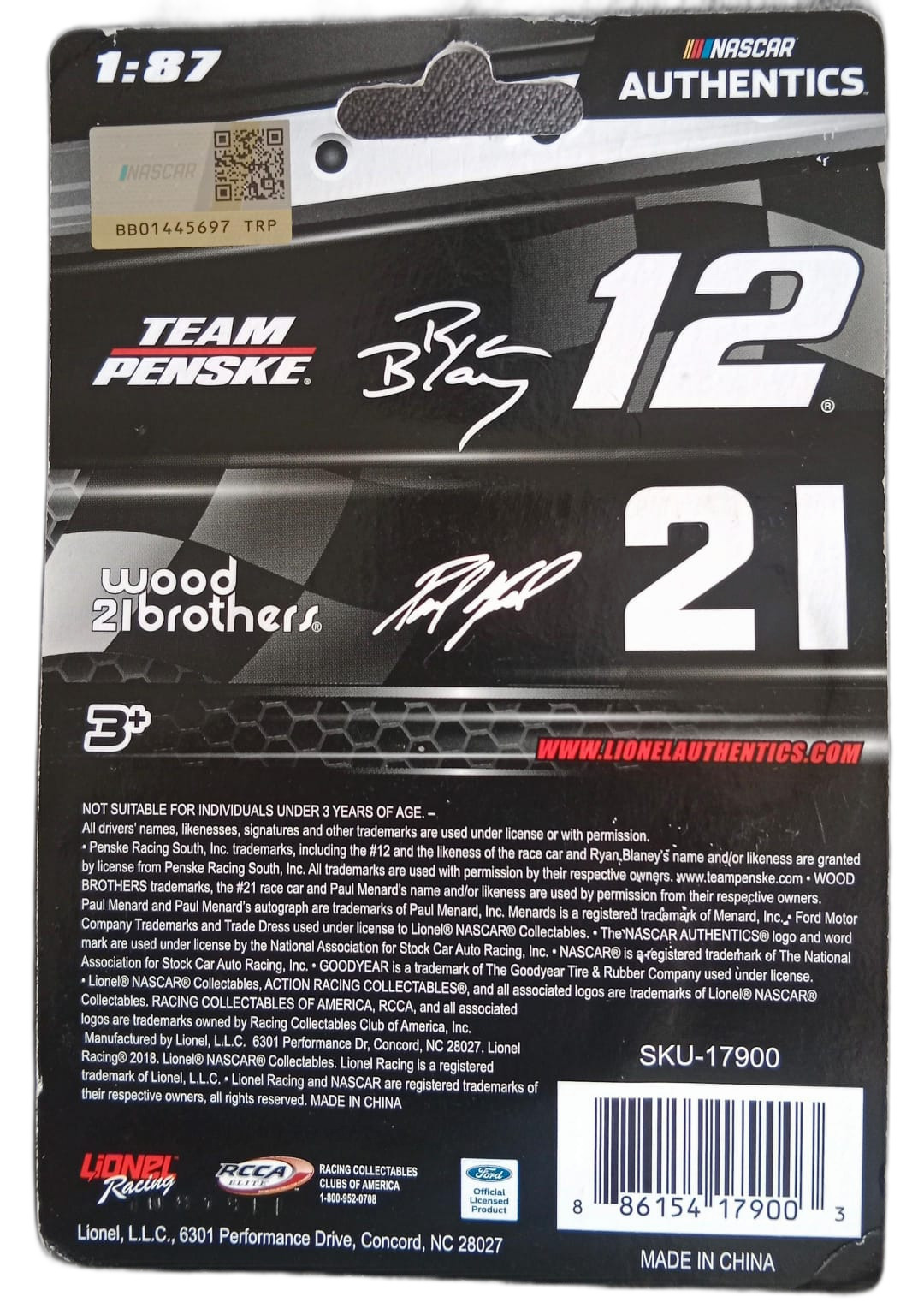 NASCAR Authentics 1:87 - 2-Pack Lionel Racing 2018
