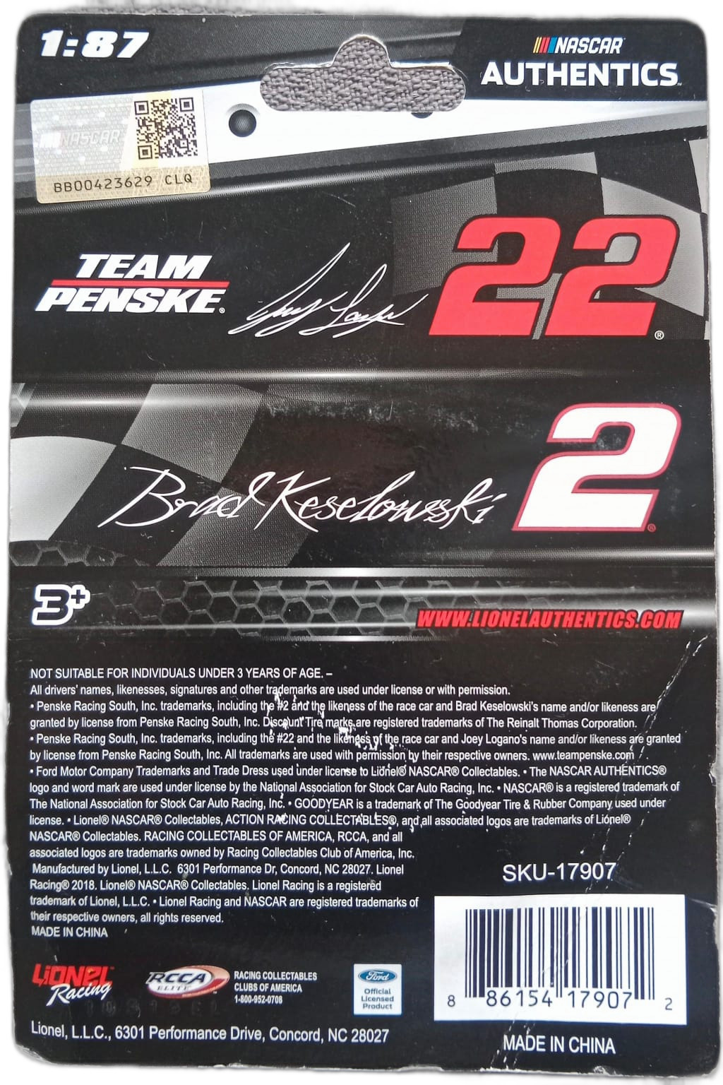 NASCAR Authentics 1:87 - 2-Pack Lionel Racing 2018
