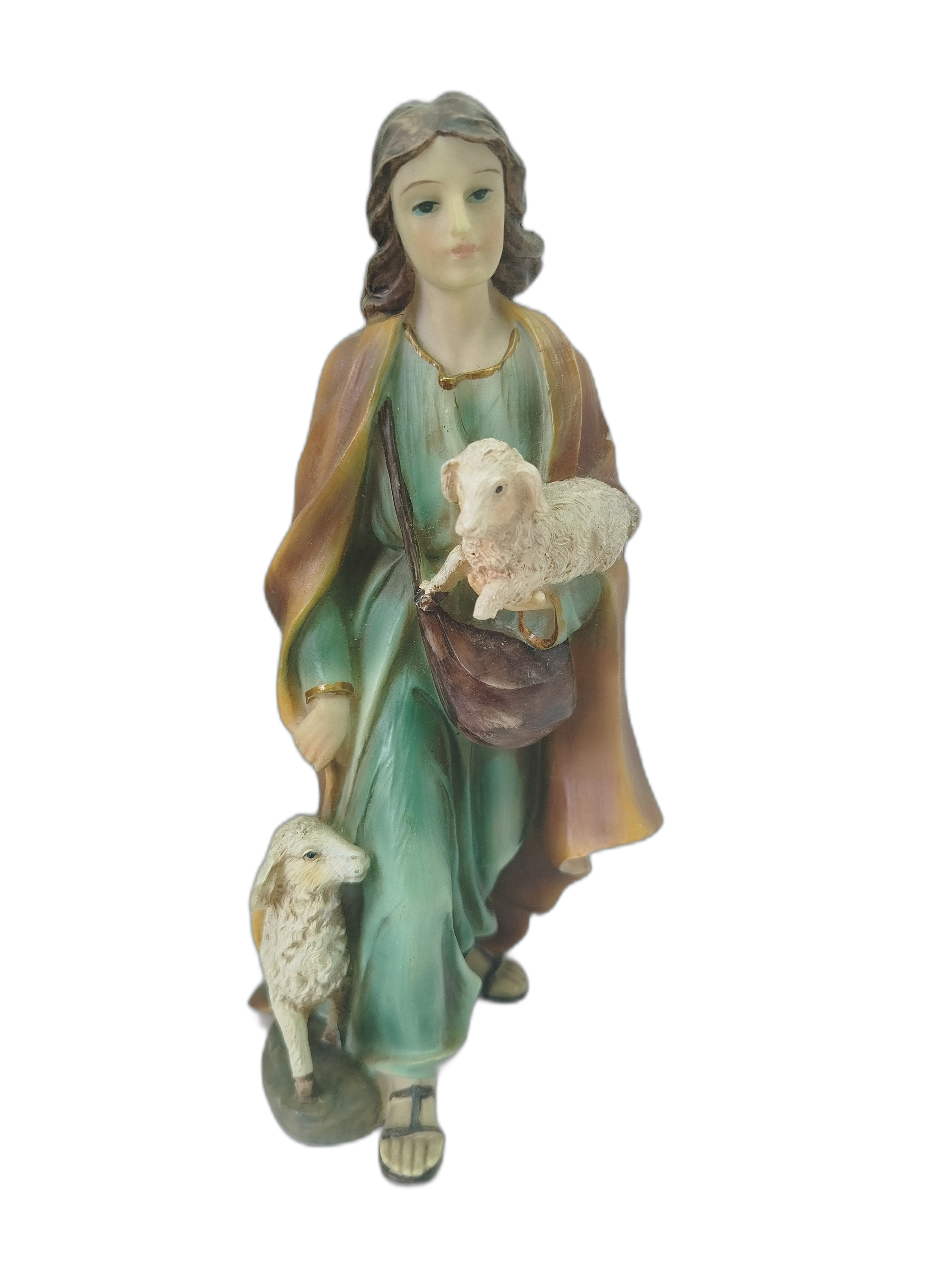 Aldeano o pastor con cordero - Resina pintada a mano - Italiana