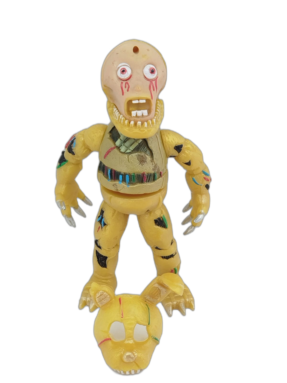 Five Nights at Freddy's - Nightmare Freddy, Nightmare Bonnie, un guardia de seguridad, Chica, Foxy y Springtrap, acompañados de cabezas o máscaras intercambiables