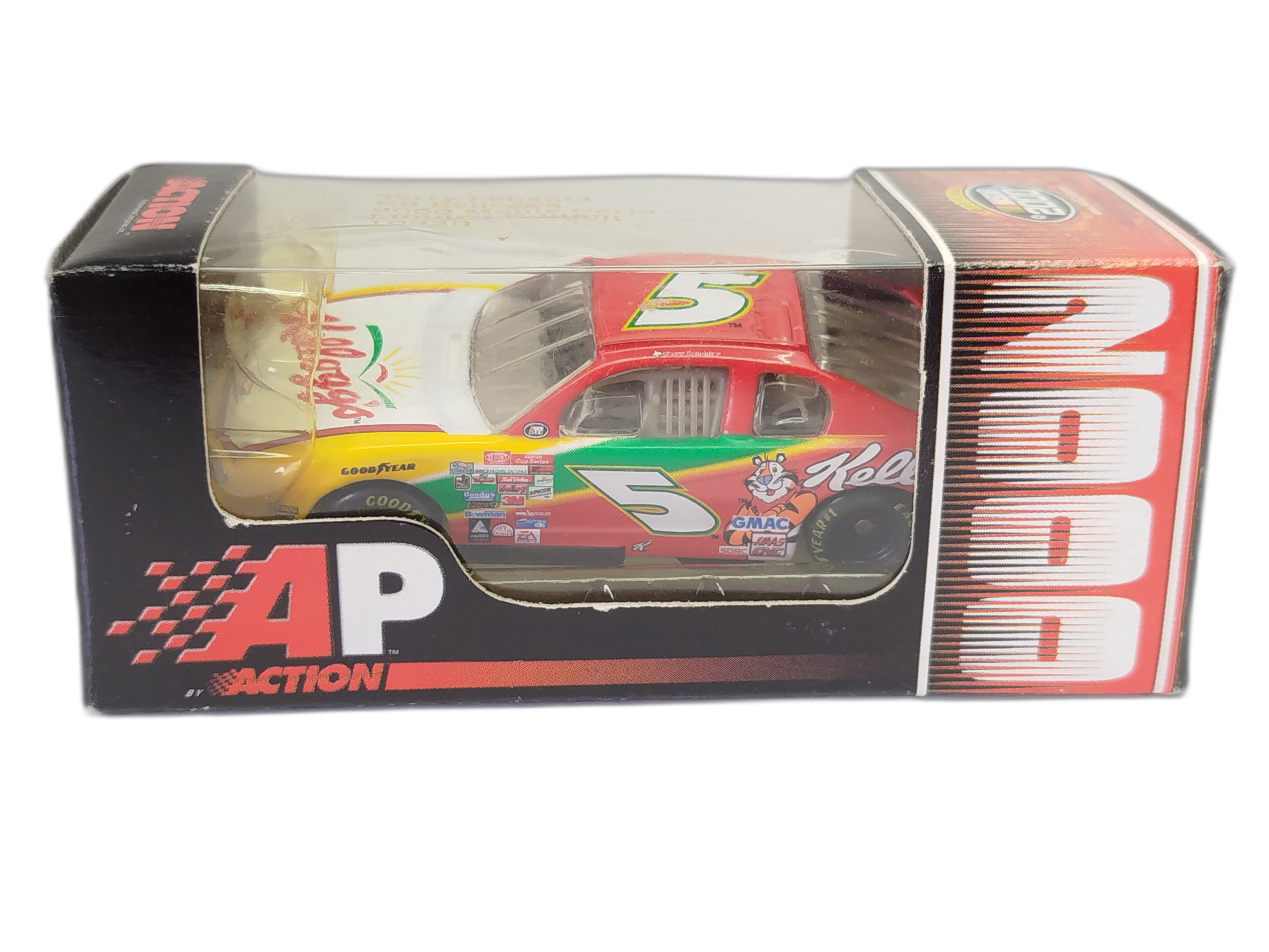 Carro a escala de colección de la NASCAR del piloto Terry Labonte, modelo Chevrolet Monte Carlo del año 2000 patrocinado por Kellogg's y fabricado por la marca Action