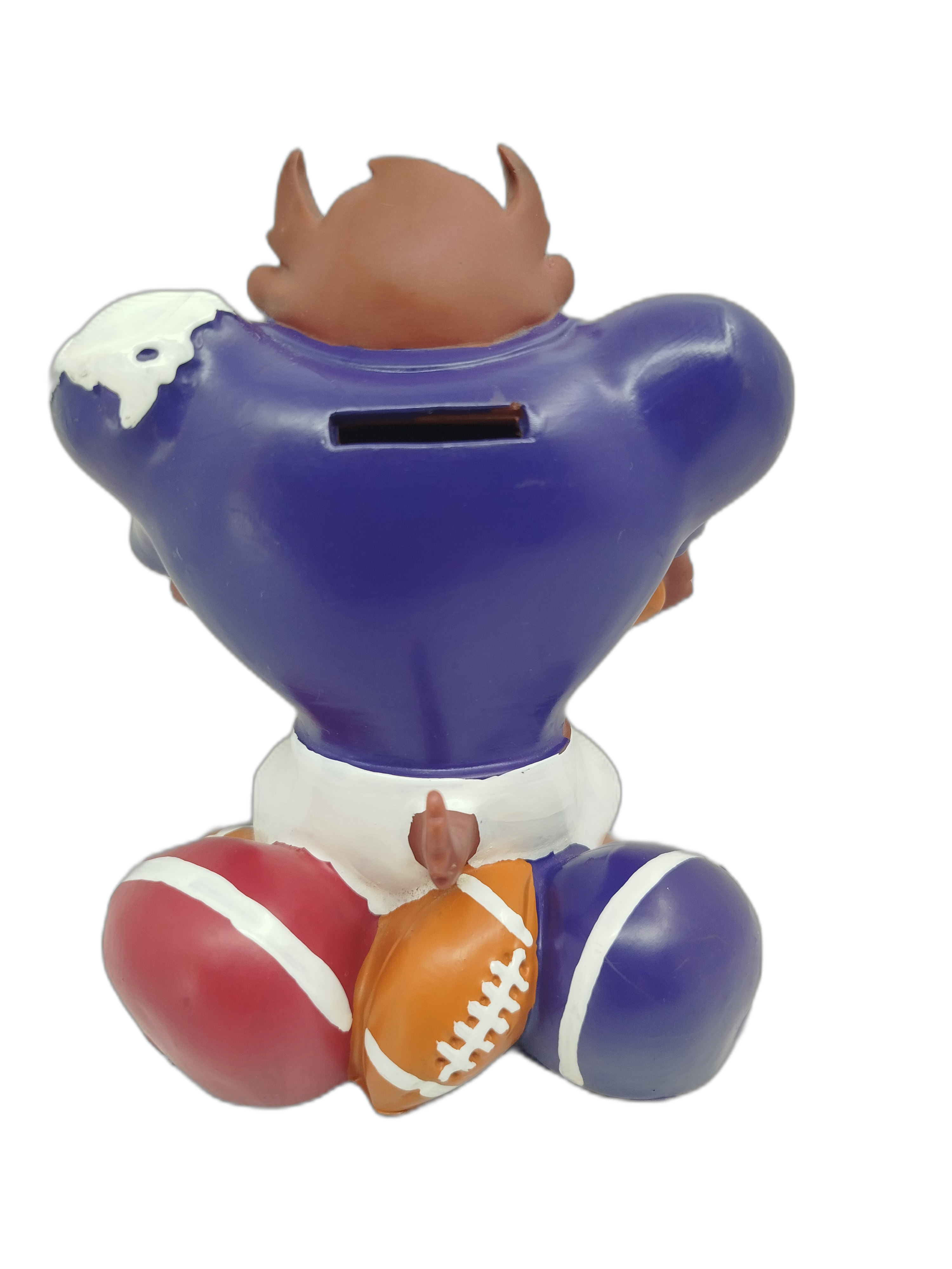 Alcancía vintage de vinilo/goma del Demonio de Tasmania ("Taz") vestido como jugador de fútbol americano