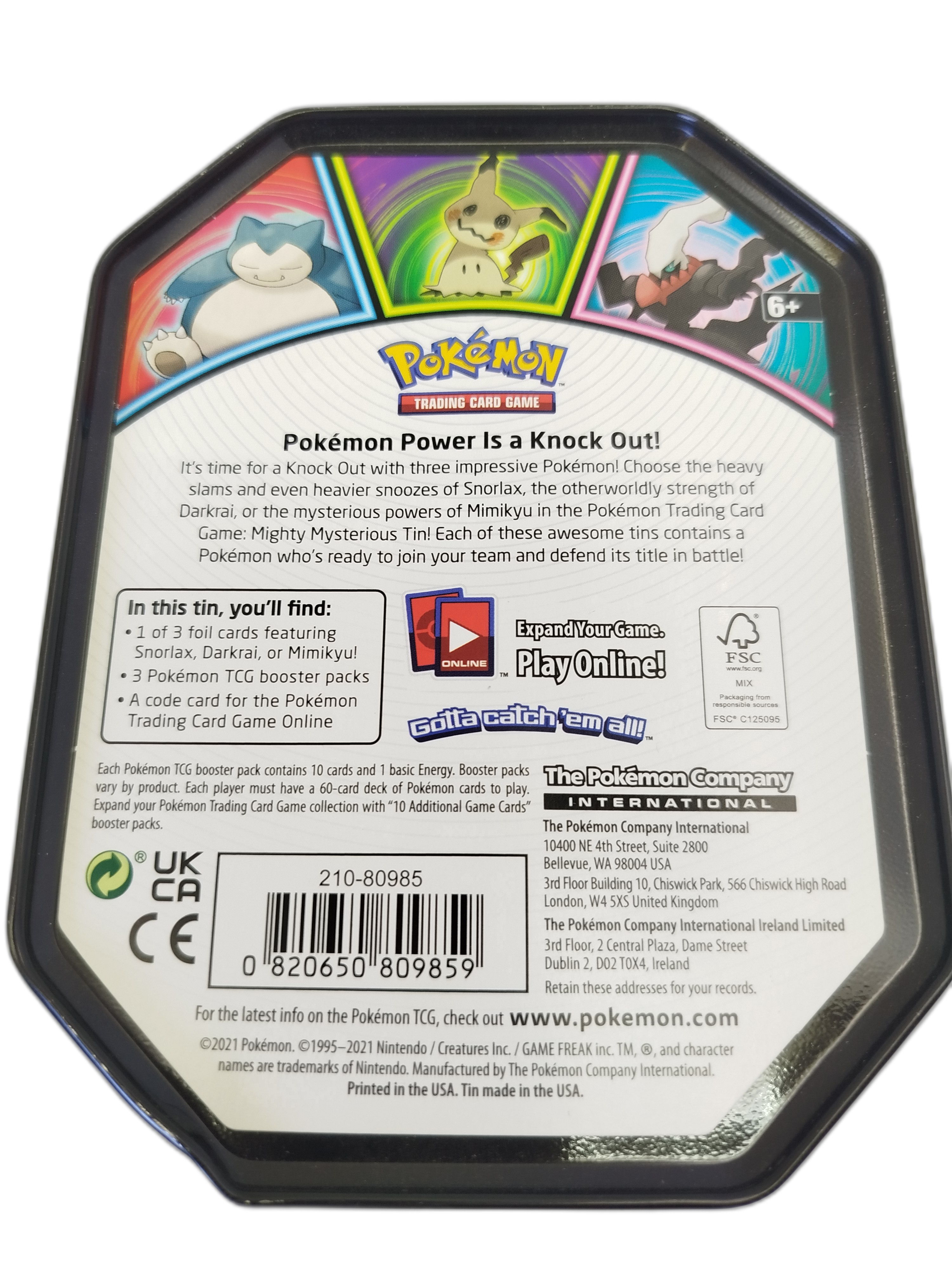  Pokemon - Lata metálica de   Mighty Mysterious Tin (o Knock Out Tin) de Snorlax,