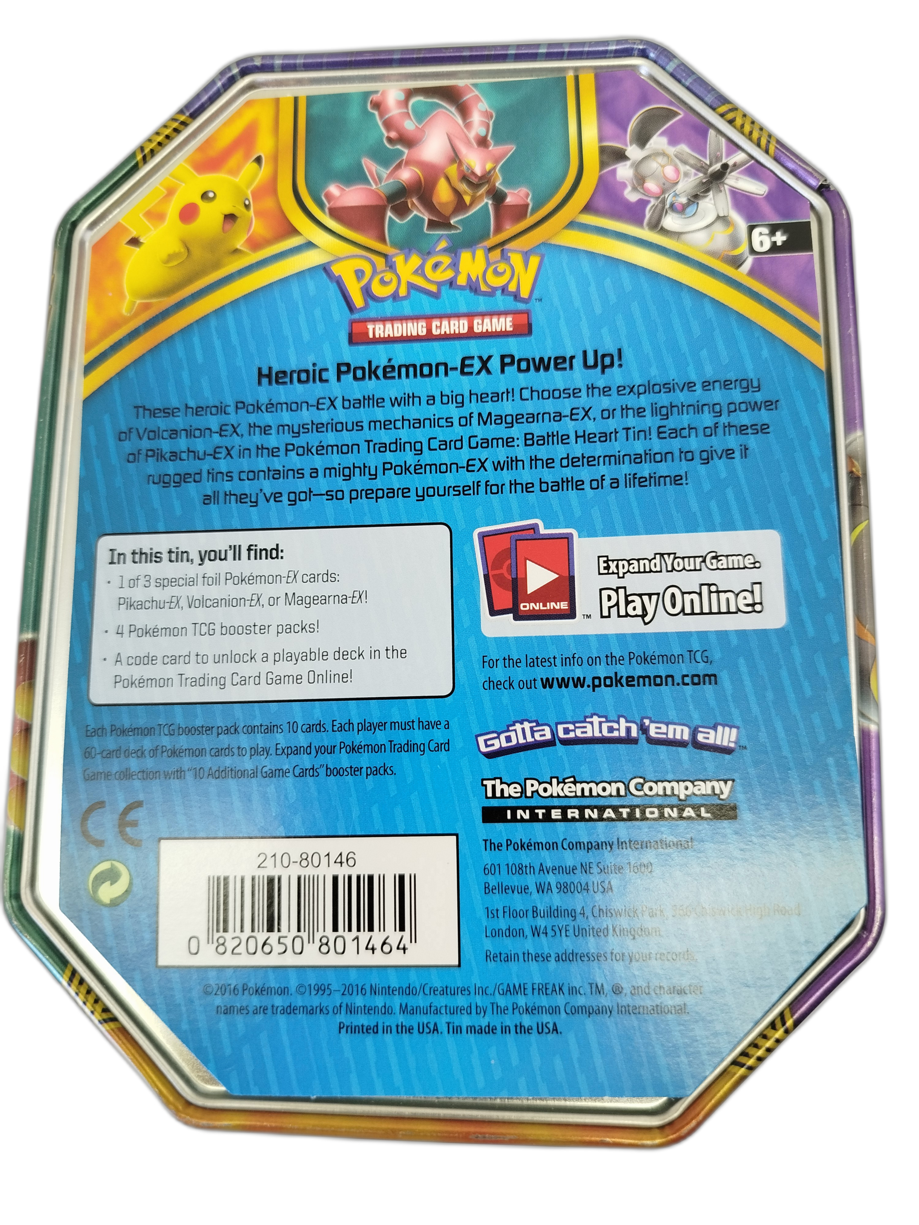  Pokemon - Lata metálica de  Volcanion-EX Battle Heart Tin