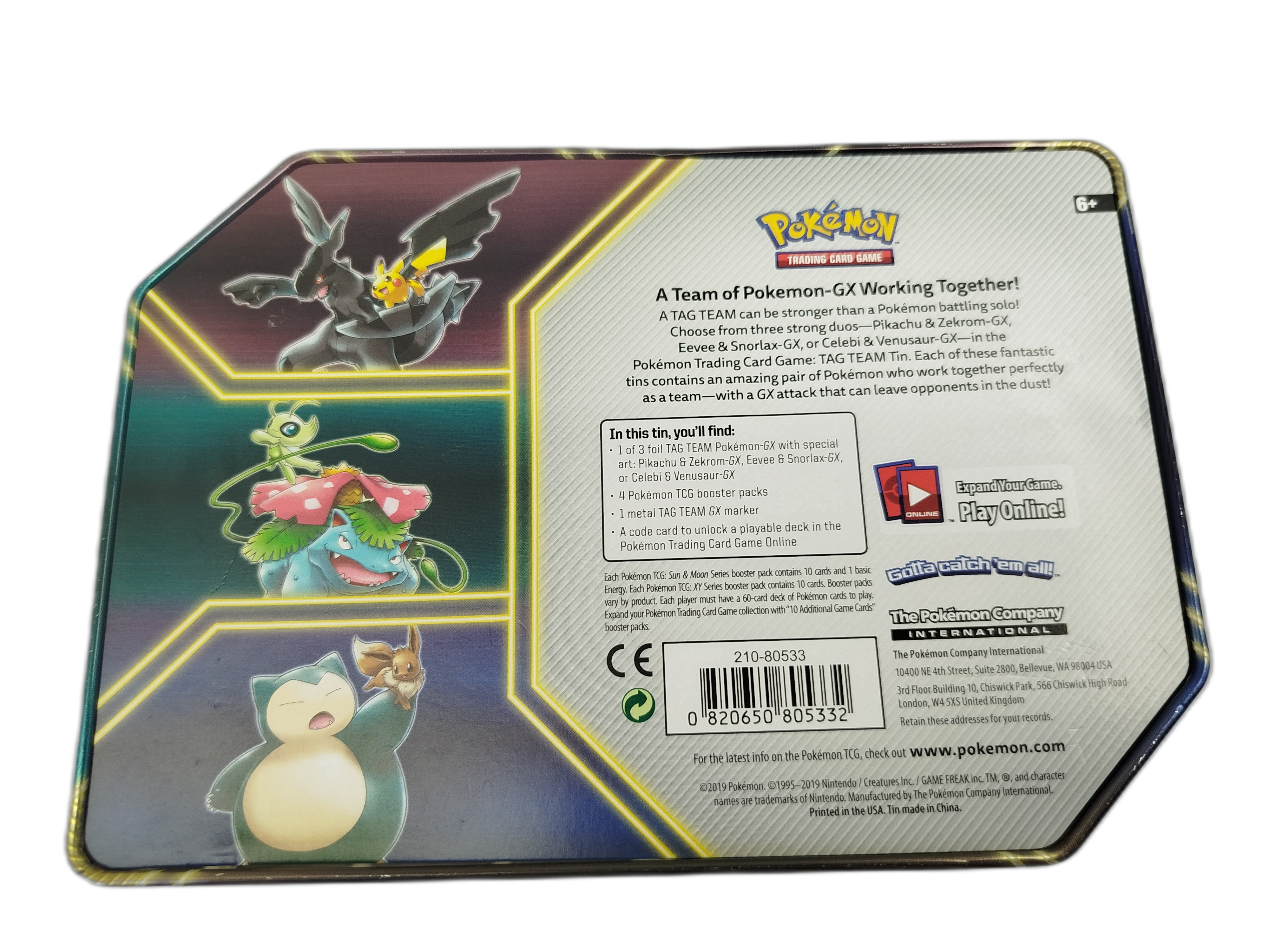  Pokemon - Lata metálica de  TAG TEAM Tin de Pikachu & Zekrom-GX