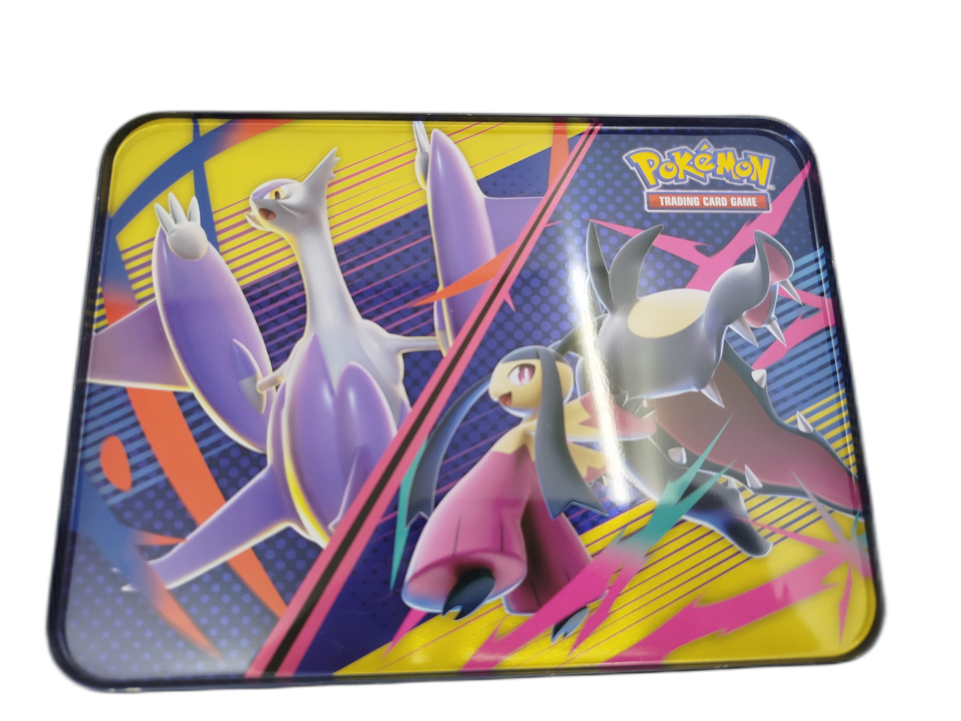  Pokemon - Lata metálica de  Pokémon con manija de Melena Aleteo (Flutter Mane) y Colagrito (Scream Tail) 