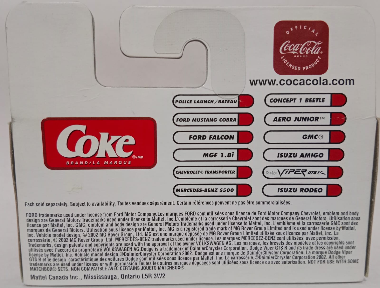 LANCHA DE CARRERAS MATCHBOX COCA-COLA (AÑO 2002 - NUEVA EN BLÍSTER)