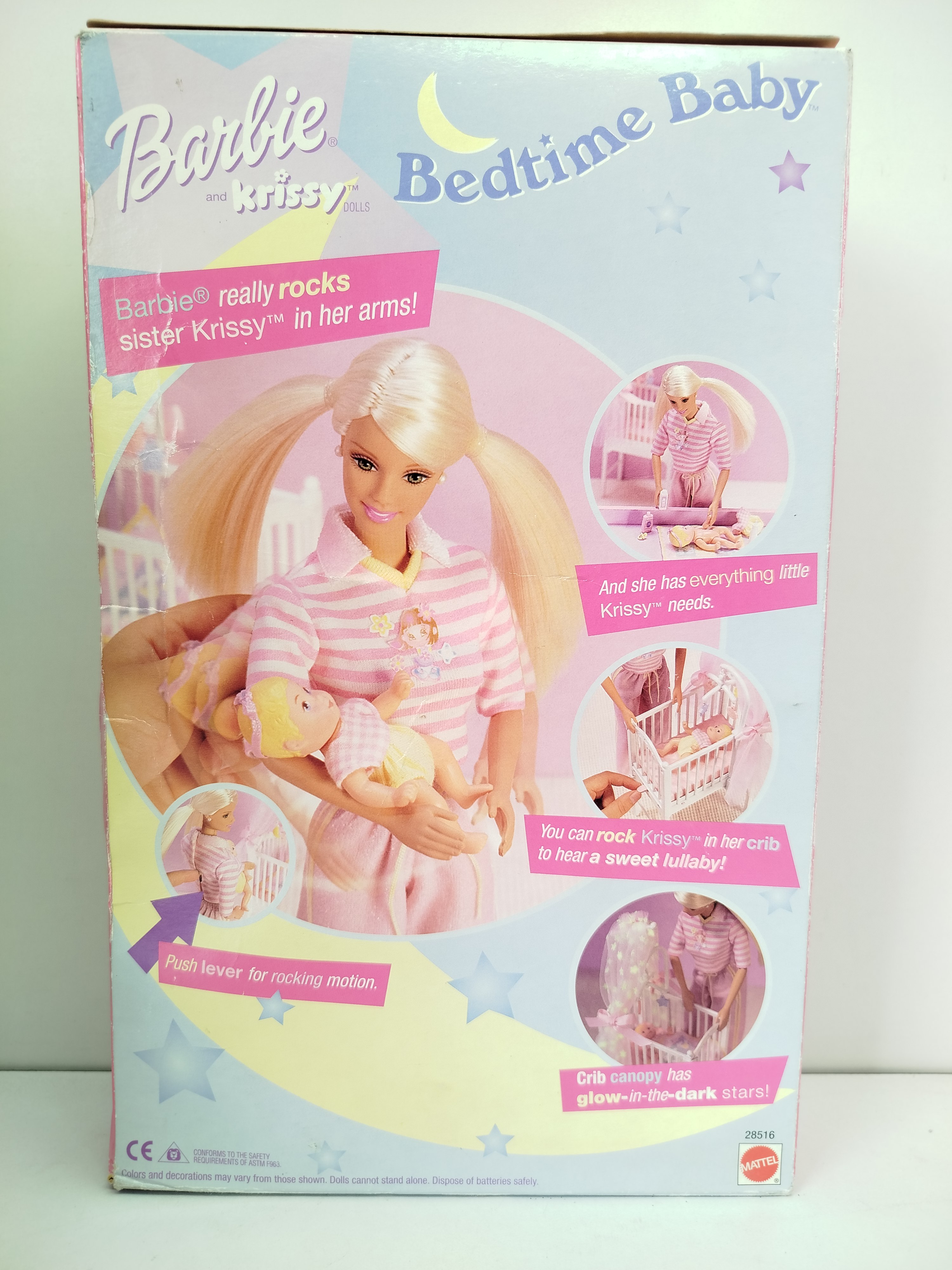 Barbie -  Barbie and Krissy - Bedtime Baby, lanzado al mercado en el año 2000. Este set destaca por incluir a la pequeña bebé Krissy, una cuna musical y un toldier superior que brilla en la oscuridad