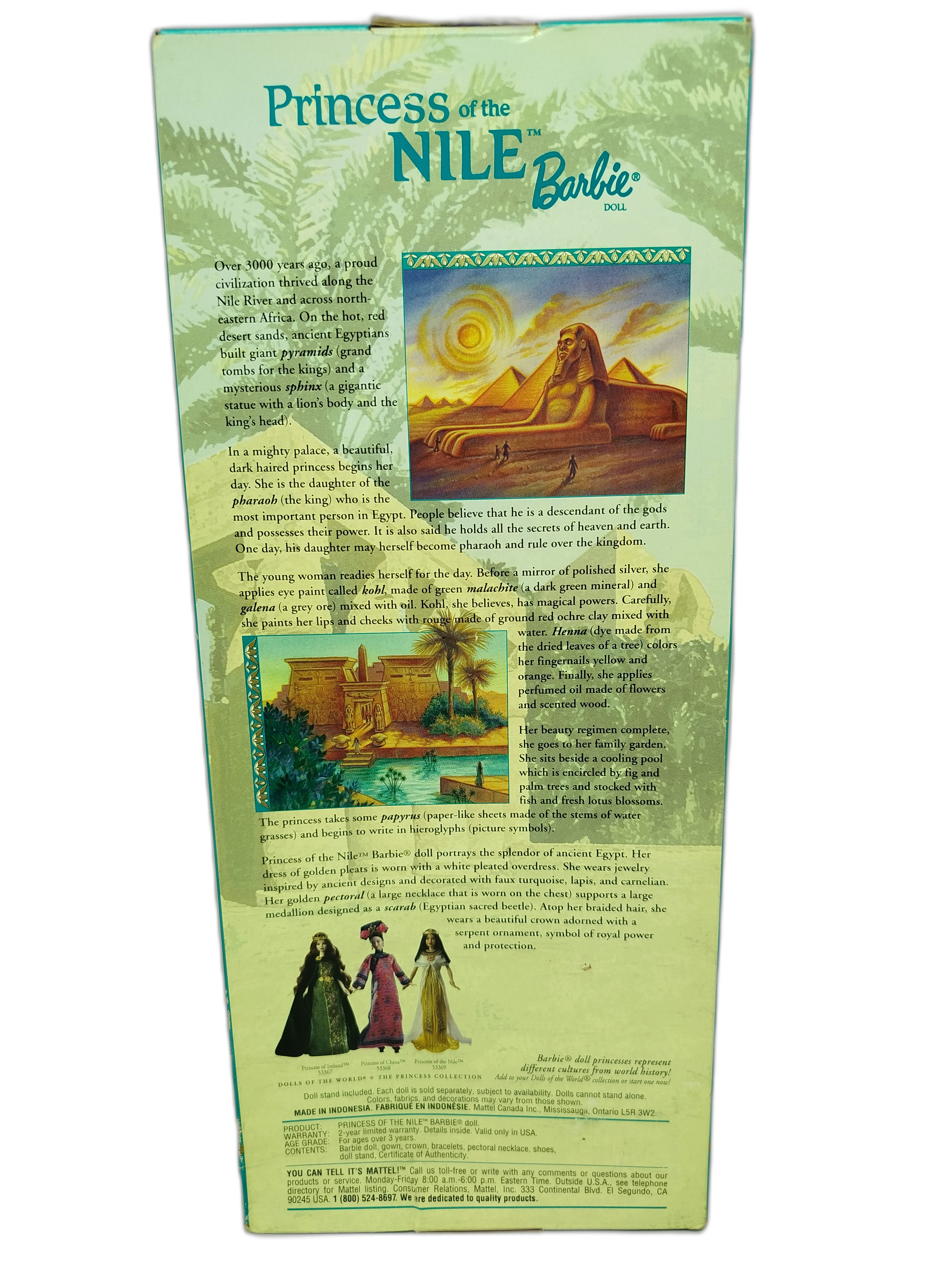 Barbie -  Esta imagen corresponde a la muñeca Princess of the Nile Barbie, que forma parte de la serie The Princess Collection dentro de la línea Dolls of the World de Mattel