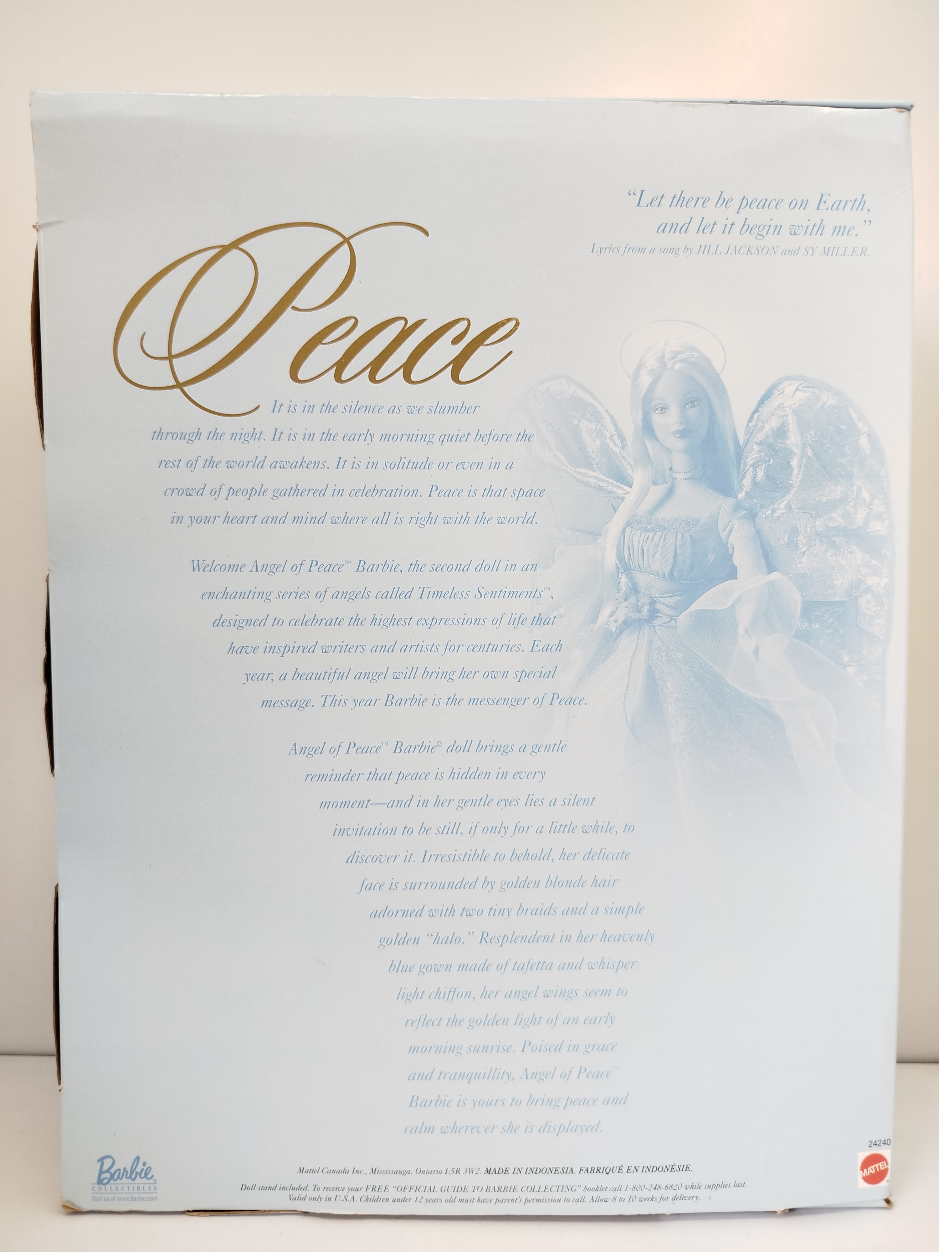 Mattel Angel of Peace Barbie (Edición de Coleccionista / Modelo 24240) de 1999, perteneciente a la prestigiosa línea Timeless Sentiments Collection (Colección Sentimientos Eternos).