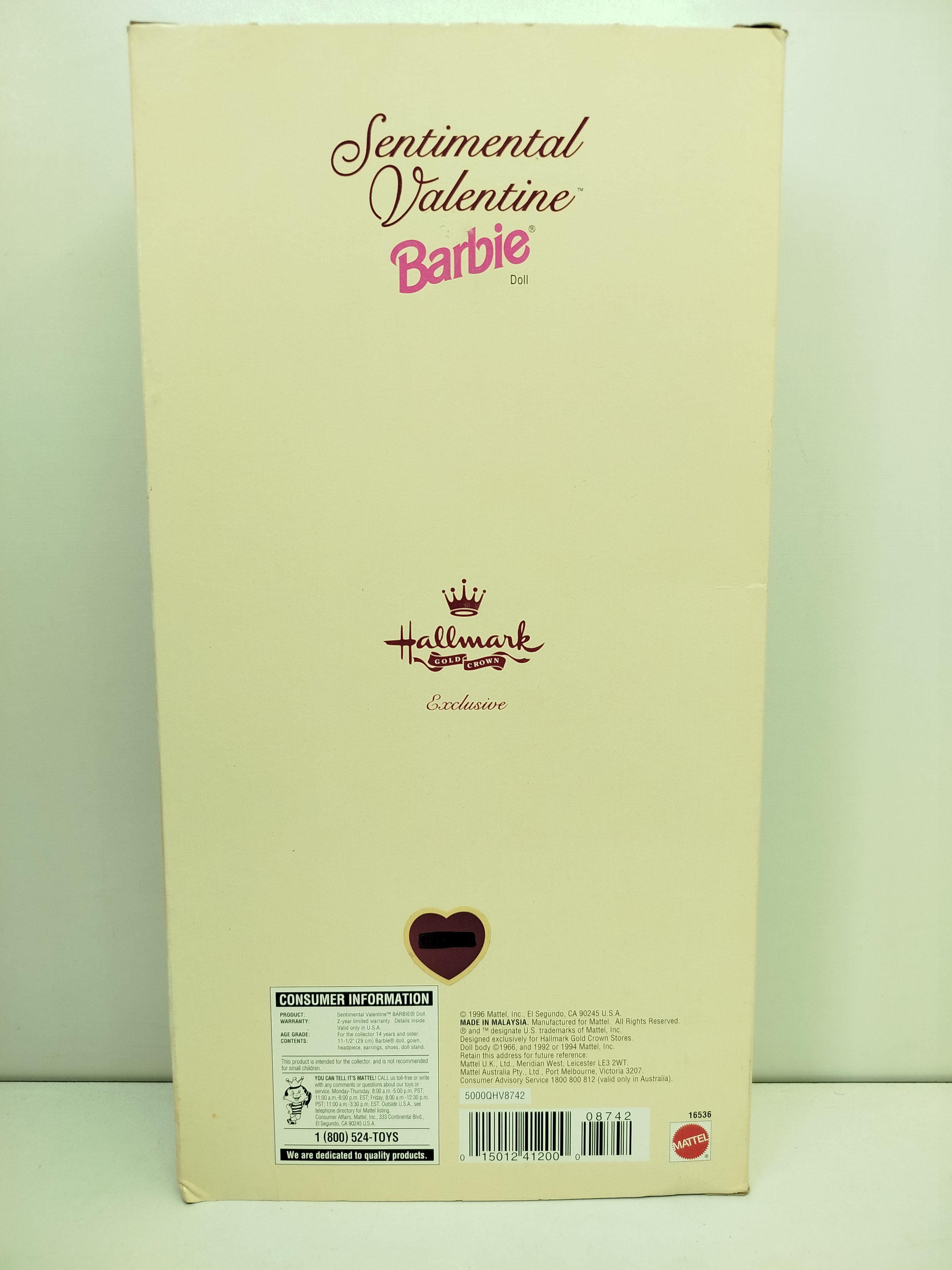 Barbie Sentimental Valentine Special Edition Hallmark (Modelo 16536), lanzada por Mattel en 1996 como la segunda entrega de la serie de colección "Be My Valentine".