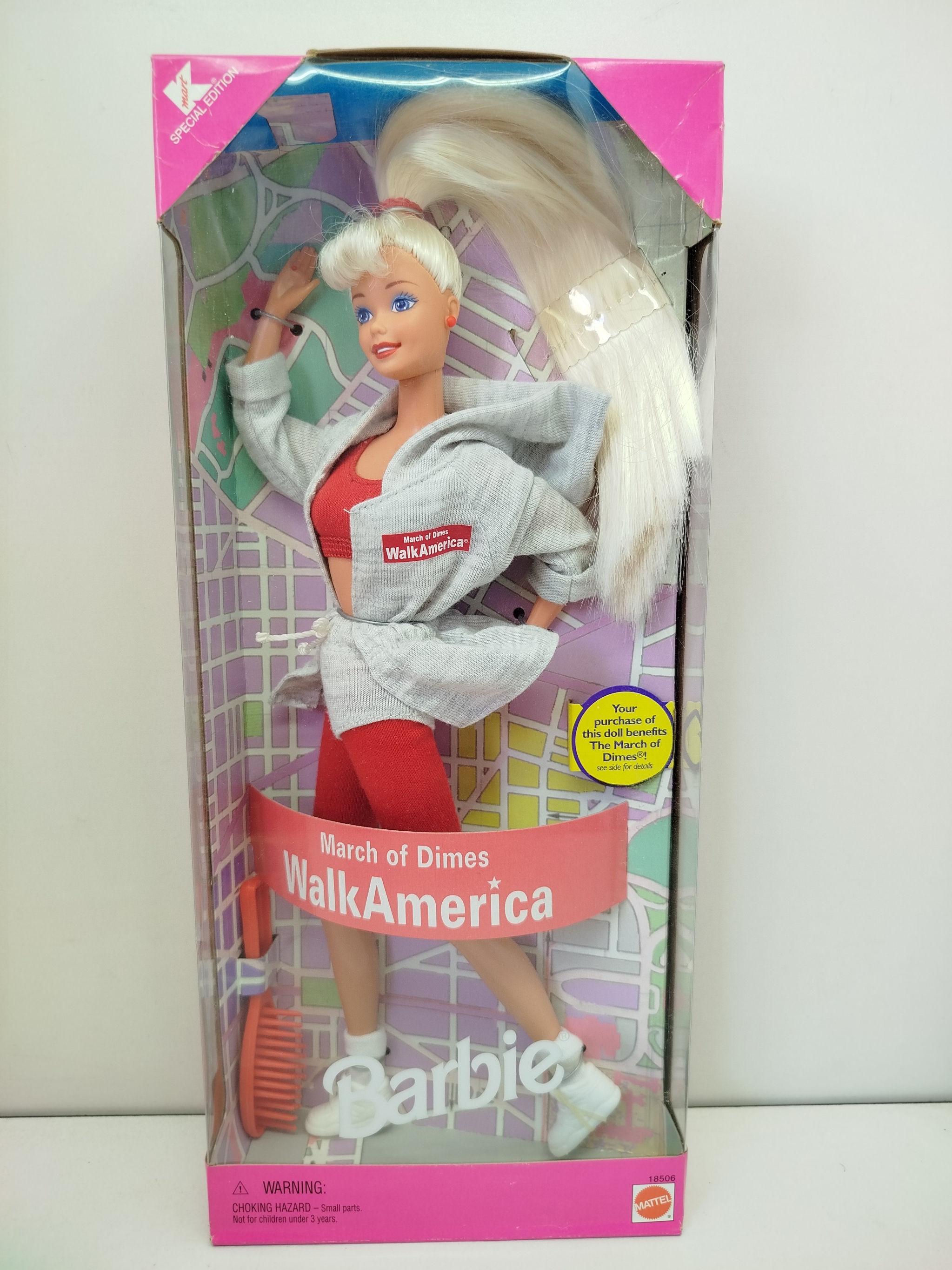 March of Dimes WalkAmerica Barbie - Kmart Special Edition (Modelo 18506), Mattel en 1997 como una edición especial exclusiva para las tiendas Kmart con fines benéficos para la fundación March of Dimes
