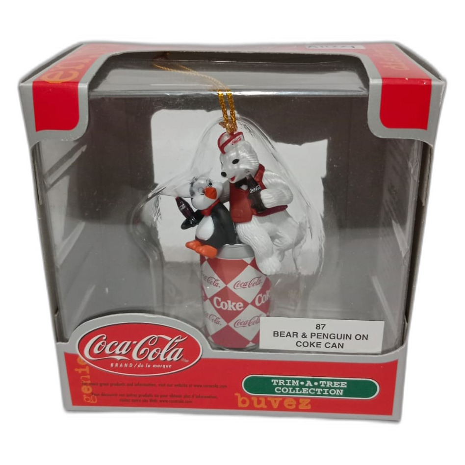 Adorno navideño coleccionable coca cola de oso y pinguino