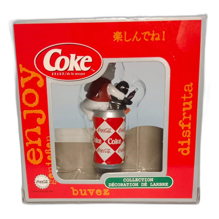 Adorno navideño coleccionable coca cola de oso y pinguino