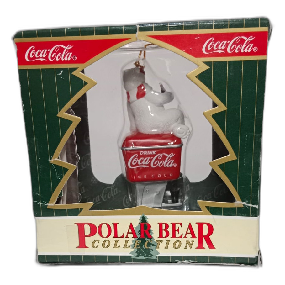 Adorno navideño vintage de coca cola oso polar sobre hielera 1998