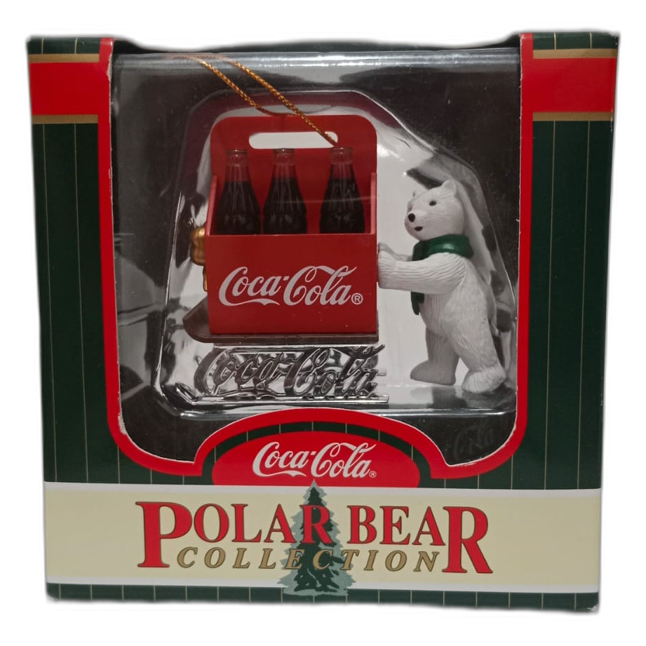 Adorno navideño coca cola de oso polar y canasta de 1998 POLAR  BEAR COLLECTION