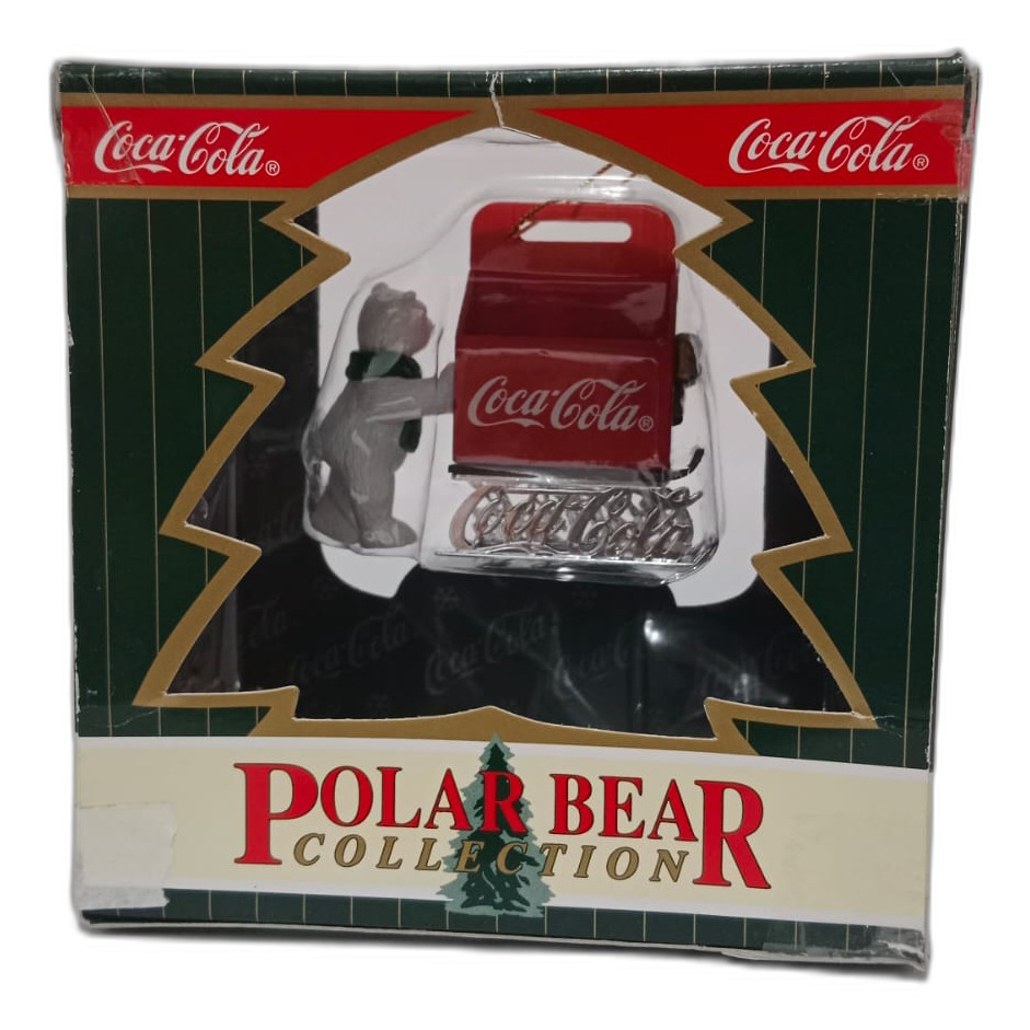 Adorno navideño coca cola de oso polar y canasta de 1998 POLAR  BEAR COLLECTION