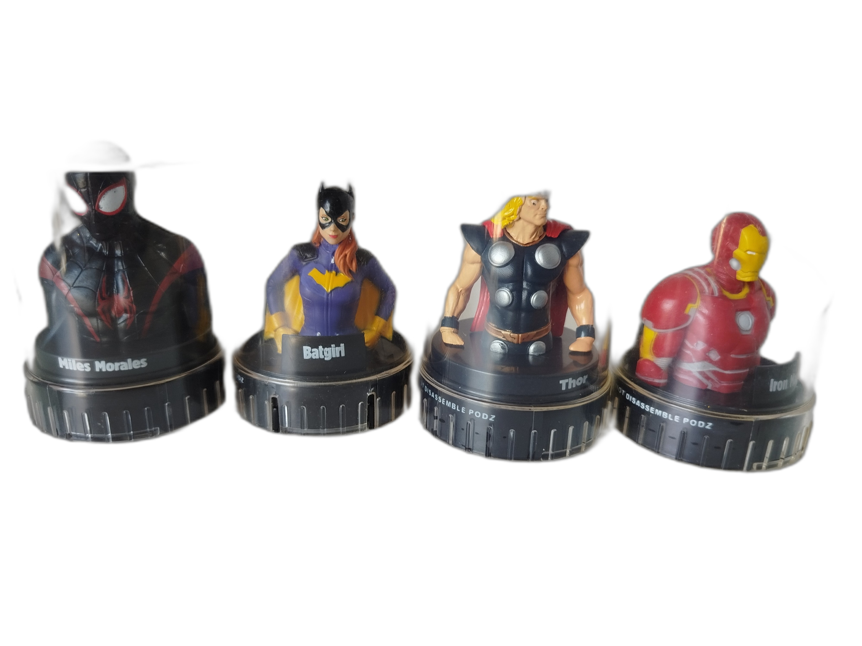 4 PODZ - Superheroes - Cápsulas  transparentes con base negra