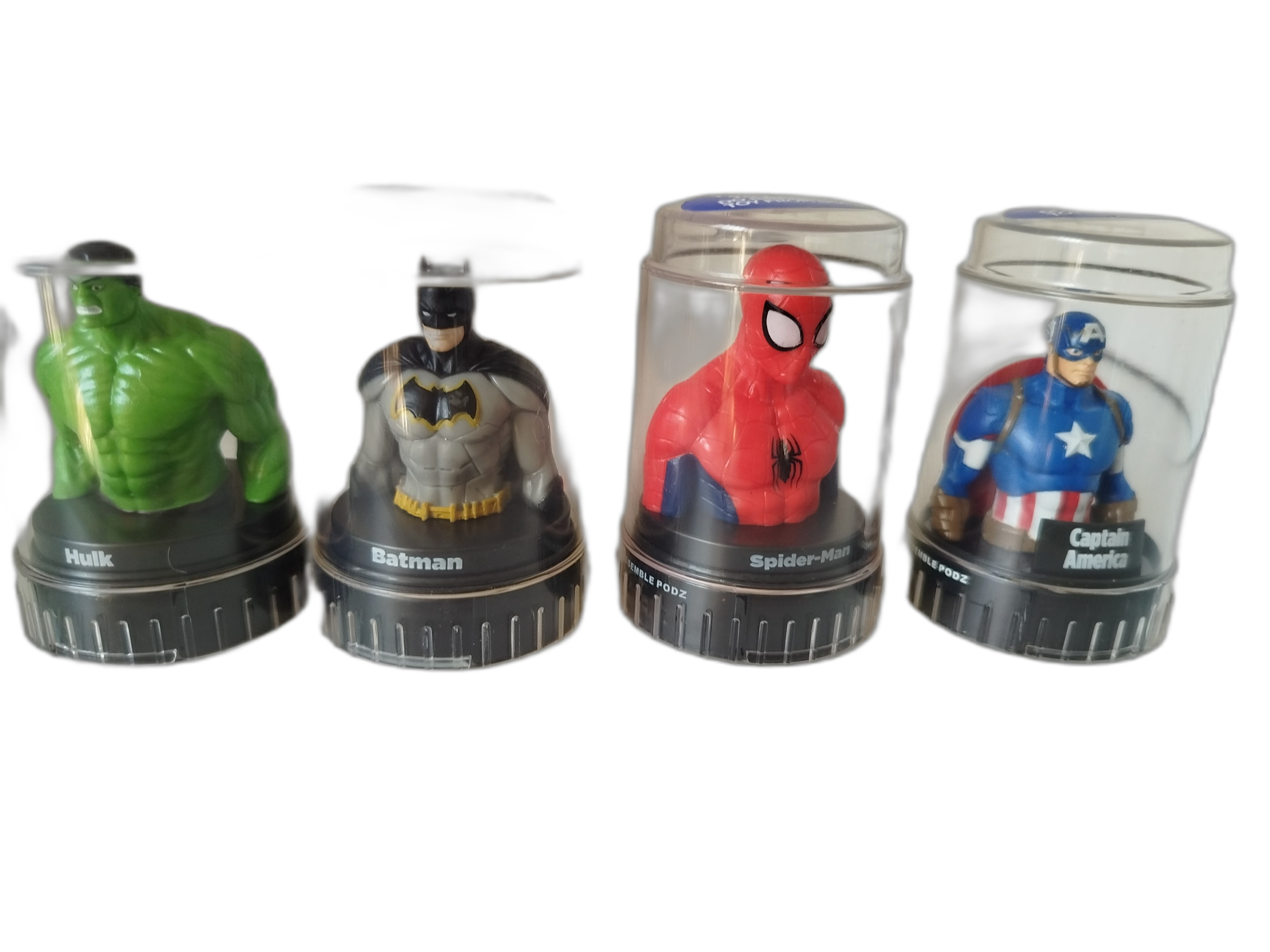 4 PODZ - Superheroes - Cápsulas  transparentes con base negra