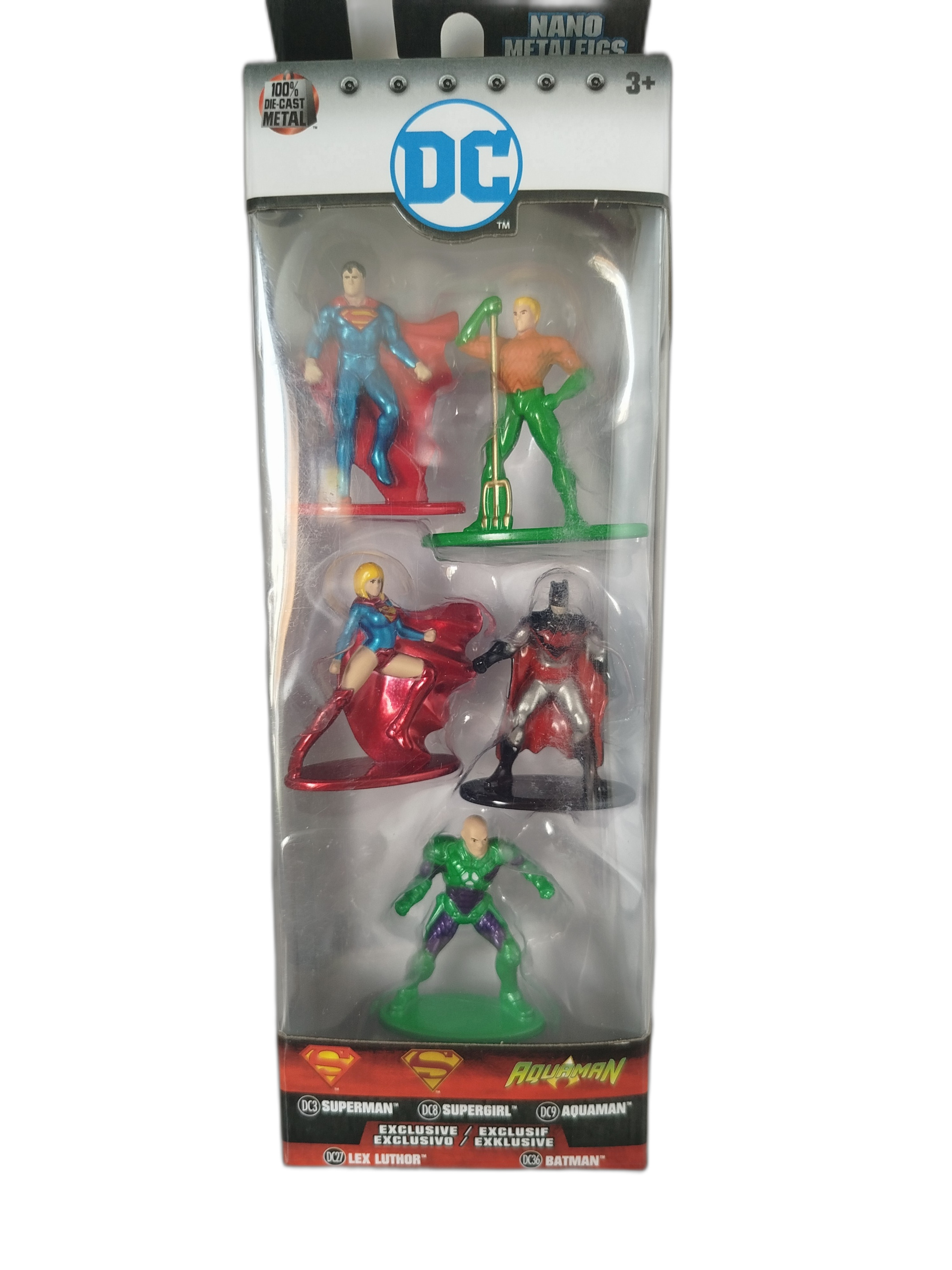 5 Figuras coleccionables de la linea Nano Metalfigs de Minecraft -  Superman,  Aquaman, Supergirl, Lex Luthor  y Batman
