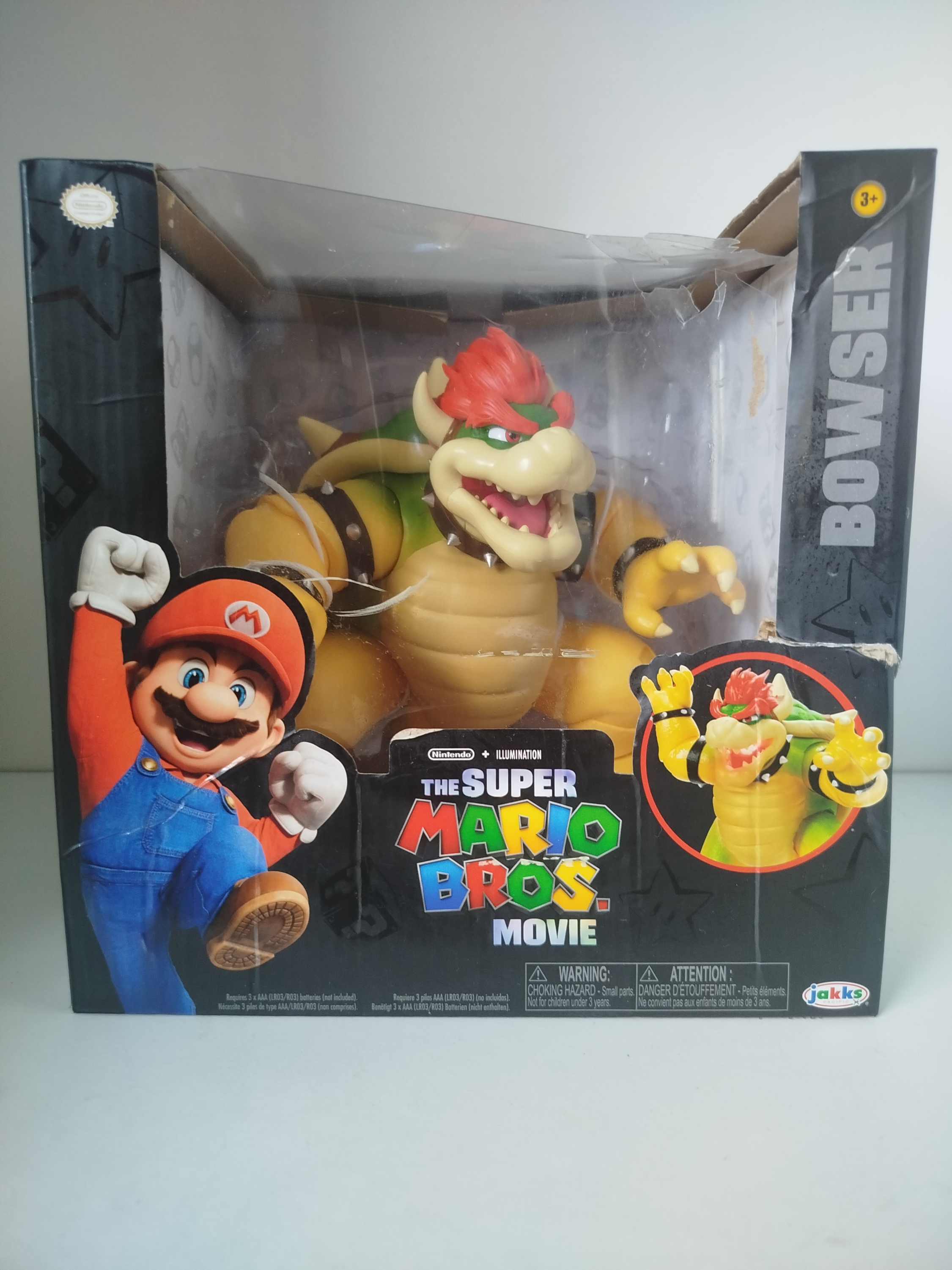 Mario Bros - Figura de Accion de Bowser de 18 cm, de la película Super Mario Bros. 14 Puntos articulados - Papel tranparente de la caja deteriorado